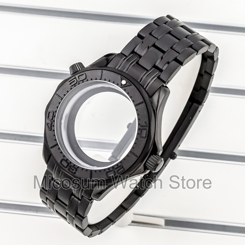 

41mm Black PVD watch case strap bracelet watch band fit Seamaster 300 NH35 NH36 NH34 movement 31mm dial watch accessories parts