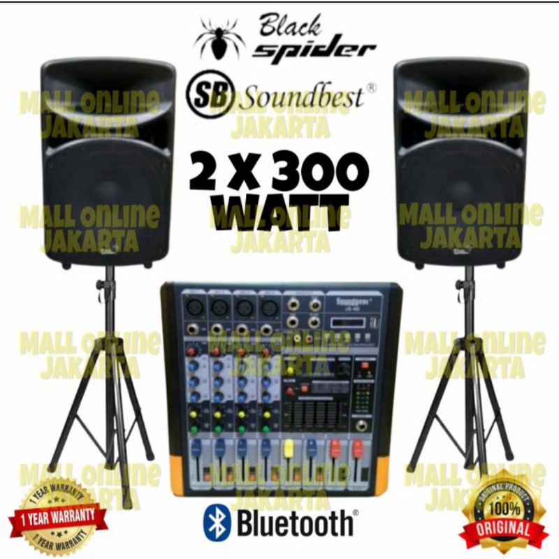 Paket Speaker 15inch Sound System Outdoor Blackspider  power Mixer