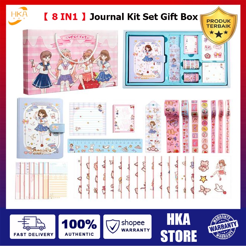 

8 In 1 Journal Kit Set Gift Box / Paket Set Agenda / Notebook lucu/diary lucu / Buku Tulis Catatan Karakter 186pcs