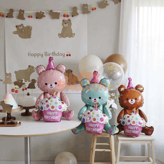 HappyBalloon Balon Foil Karakter Kue Beruang Kartun 3D Besar