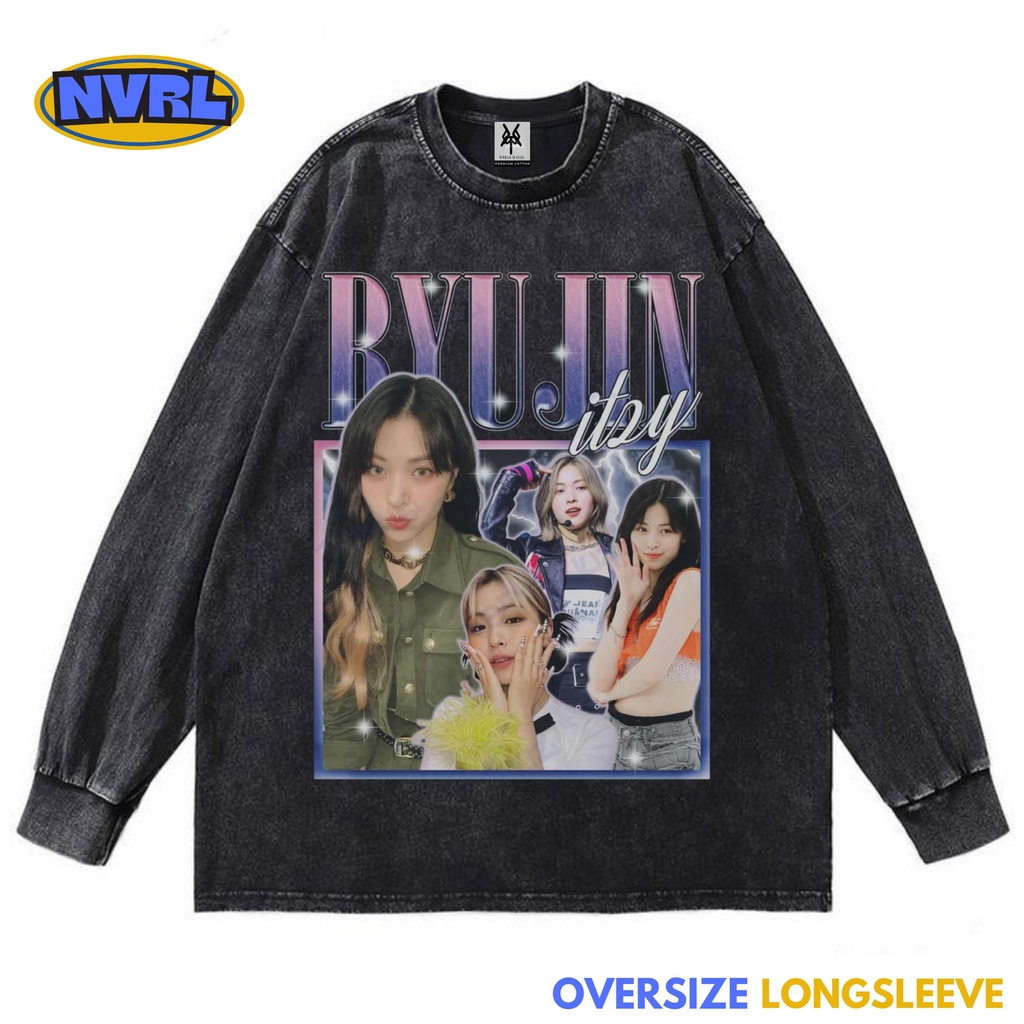 Kaos oversize longsleeve ryujin itzy washed washing vintage tee