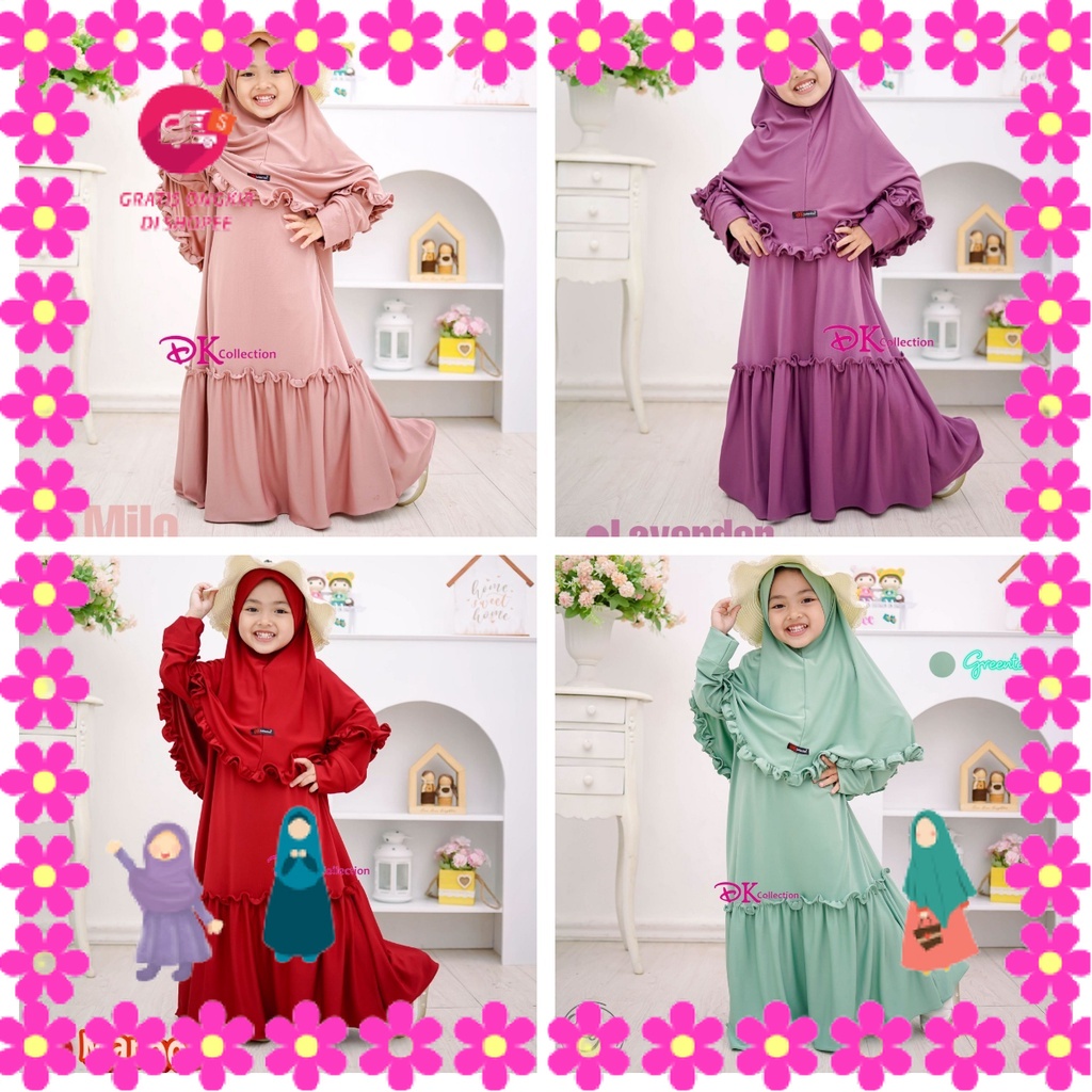 BAJU MUSLIMAH ANAK PEREMPUAN GADIS WANITA GIRLS MOTIF CUANTIK / GAMIS ANAK SHAFEA JERSEY KOMPLIT HIJ