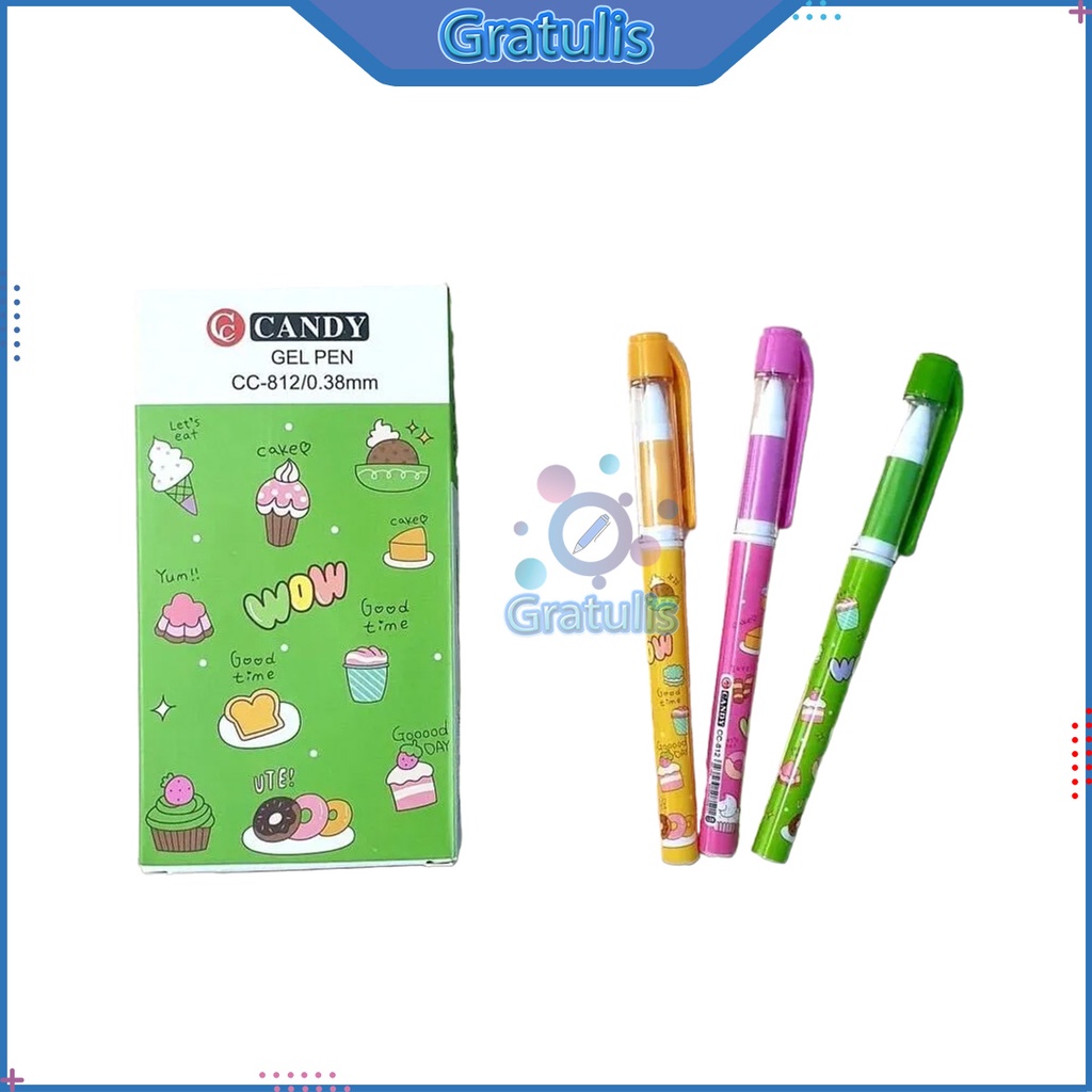 

PULPEN JEL CANDY 0.38MM [CC-812/1 PACK/12 PCS] / BALLPOINT GEL UNIK / PENA 1 LUSIN MURAH 1 PACK / BOLPEN 1 PAK RUNCING / BULPEN LUCU 1 BOX