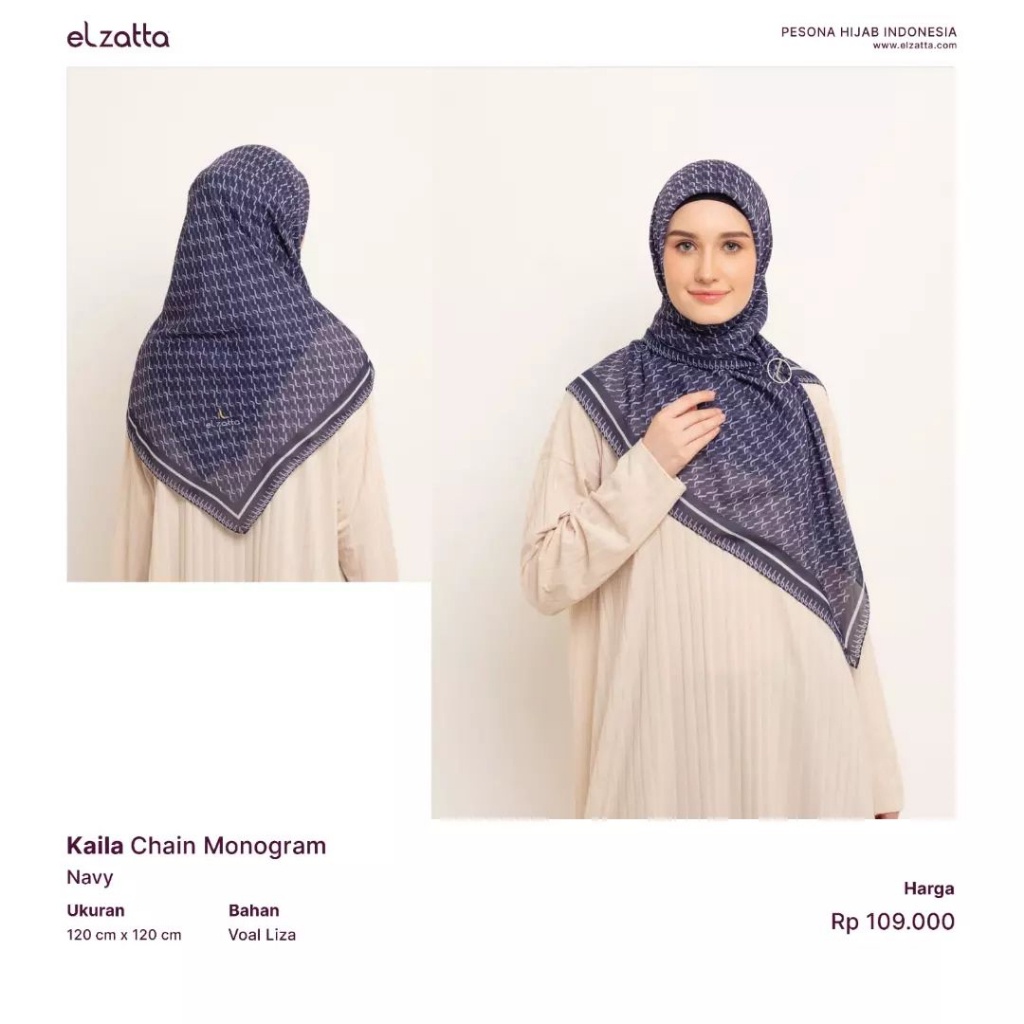 SEGIEMPAT MOTIF SCARF PREMIUM KAILA CHAIN MONOGRAM ELZATTA