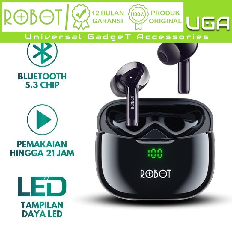 ROBOT Headset TWS Wireless Earphone Airbuds T30 Plus Original BT 5.3 ORIGINAL