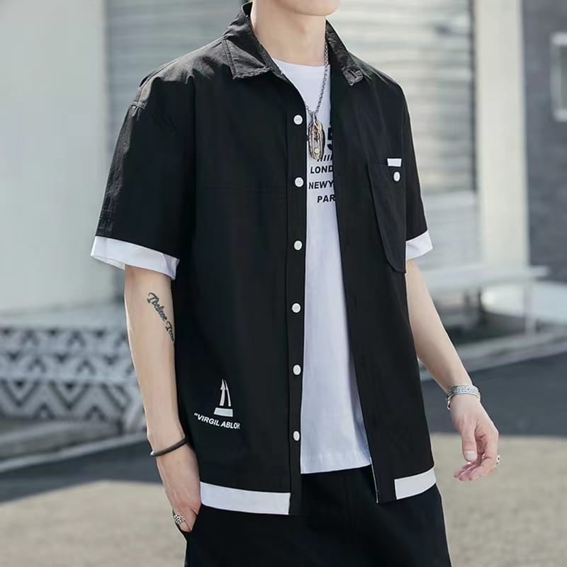 Kemeja Hem Kasual Katun Toyobo Halus Lengan Pendek Pria Jefry