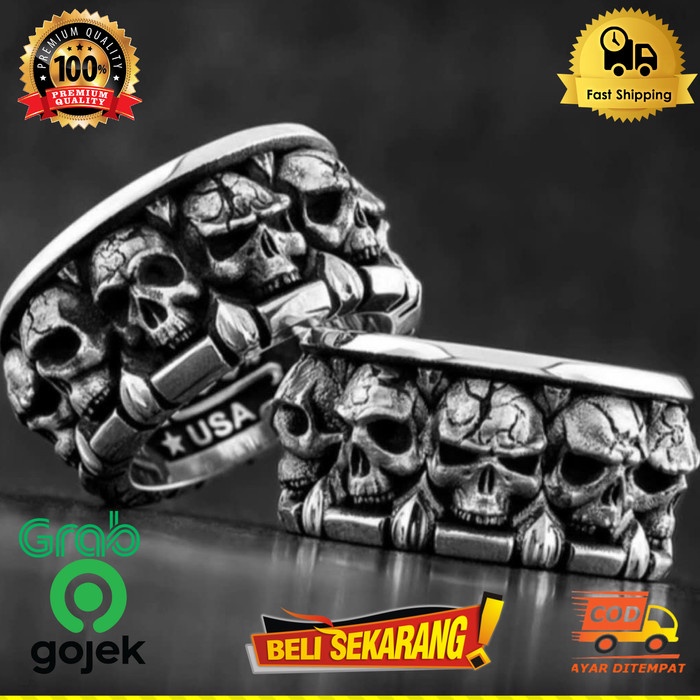 Cincin titanium pria silver wajah tengkorak men skull ring gothic ,/ cincin titanium / cincin pria /