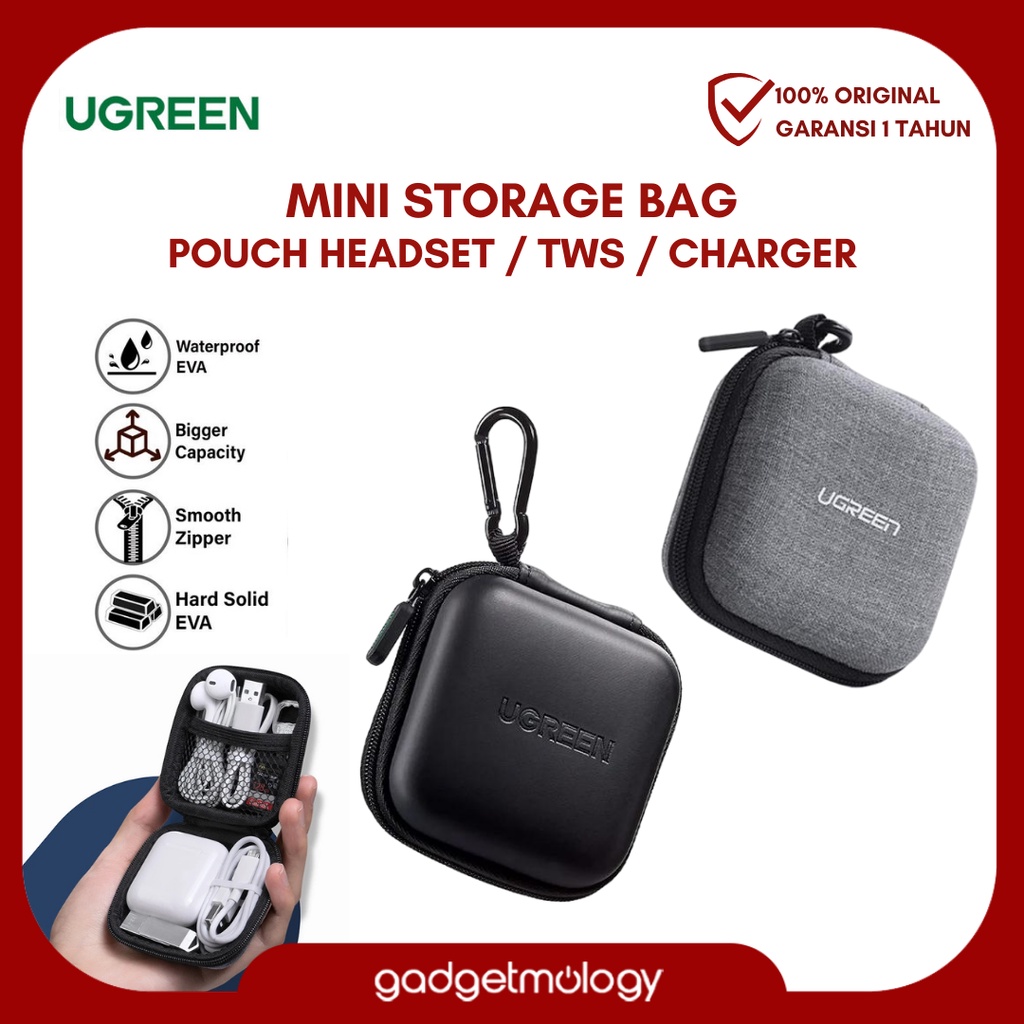 UGREEN Pouch Storage Headset Earphone Hard Case Eva Waterproof Organizer Tempat Penyimpanan Kabel Charger Gadget Mini Zipper Bag Travel Original 40816 / 70577