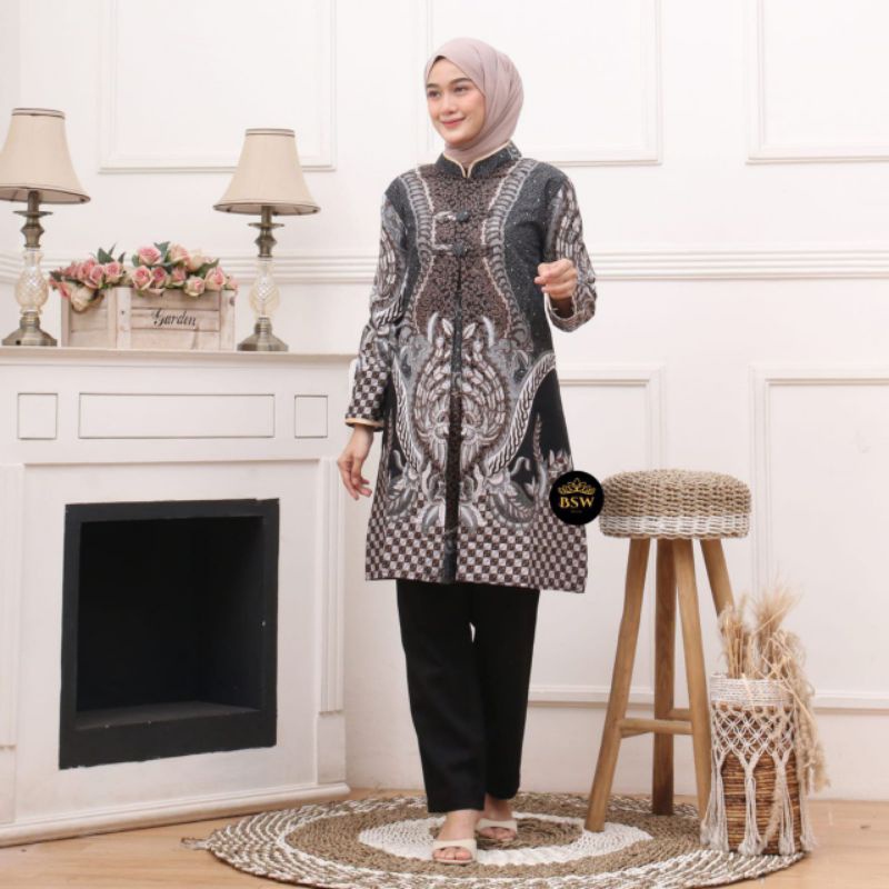Afkar Batik Katun Prima Tunik batik kancing depan aktif busui friendly
