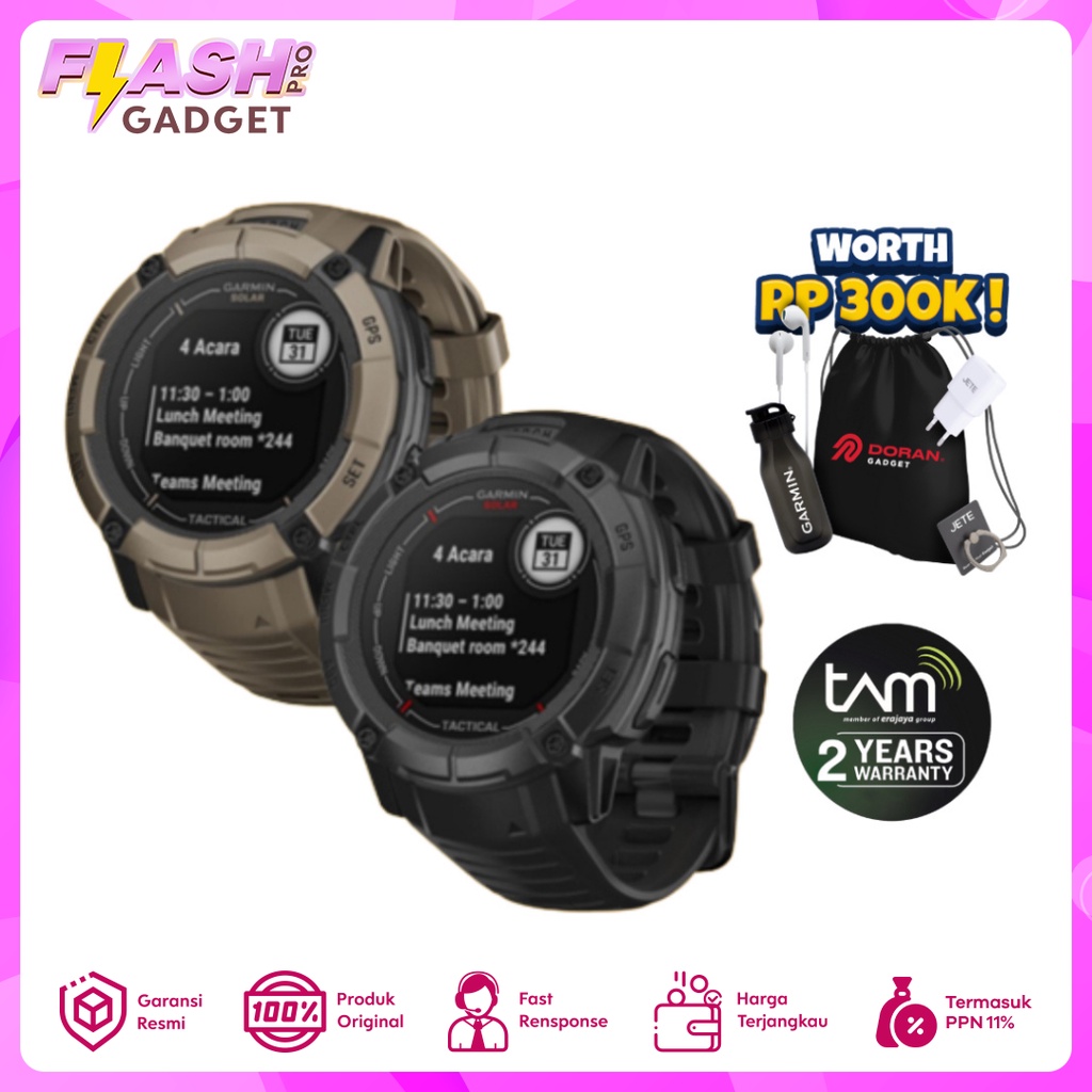 Garmin Instinct 2X Solar Tactical Edition Black | Coyote Tan - Garansi TAM 2 Tahun