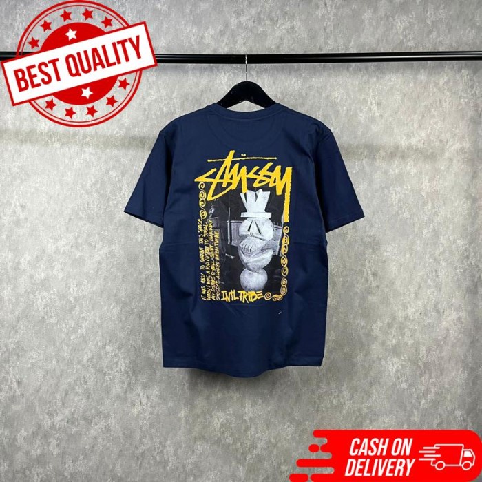 [ZS] Baju Kaos Pria Stussy Navy Lengan Pendek Original