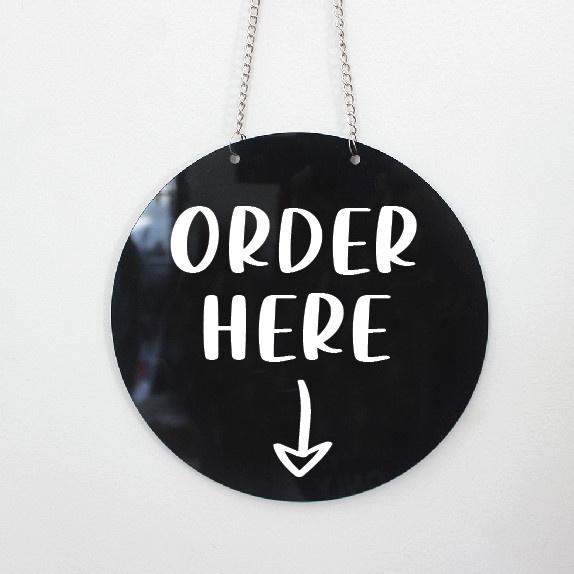 

Sign Order Here UV Print Acrylic | Sign Toko Sign Board - Hitam