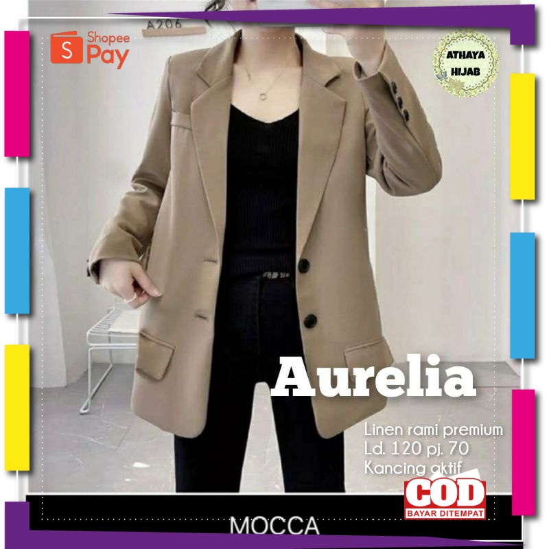 PREMIUM KOREAN STYLE / Blazer Jumbo Wanita Modern Linen Rami LD 120 Aurelia Jas Wanita Muslim Hijab 