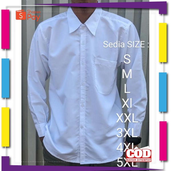 PREMIUM KOREAN STYLE / Baju Kemeja Cowok Putih Polos Lengan Panjang Hem Pria Kantor/Kuliyah/Kerja SI