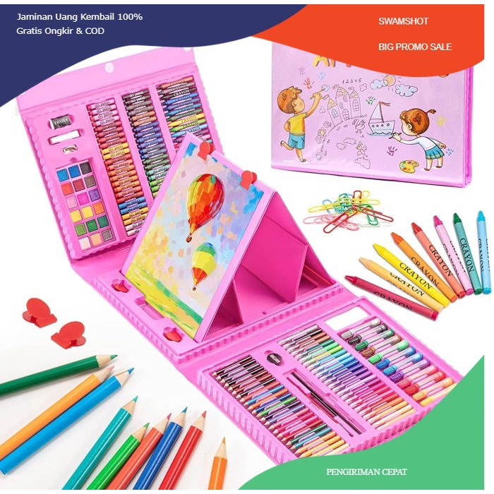 

Super Mega Art Set Alat Gambar Tulis Anak Crayon Pensil Warna 208 Pcs - Merah Muda