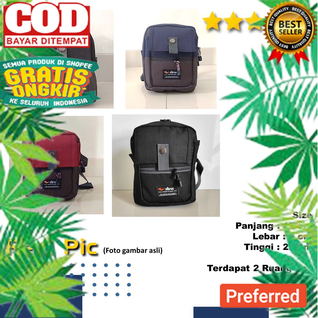 Tas Selempang Pria Cowok Sling Bag Elbrus Original Slingbag Tas Gantung Kecil Hp Dompet Multifungsi 