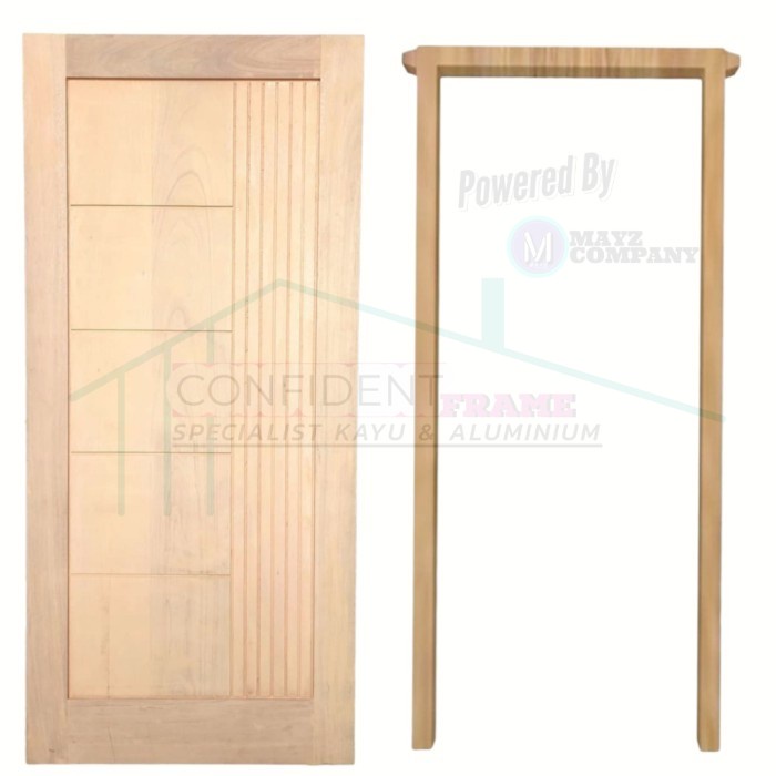 1 Set Kusen Pintu Kamar + Daun Pintu Minimalis Kayu Kamper Custom Ukuran