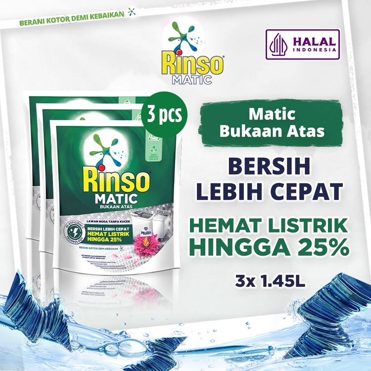 Rinso Detergent Cair Konsentrat Deterjen Matic Mesin Cuci Bukaan Atas 1.45 L x3