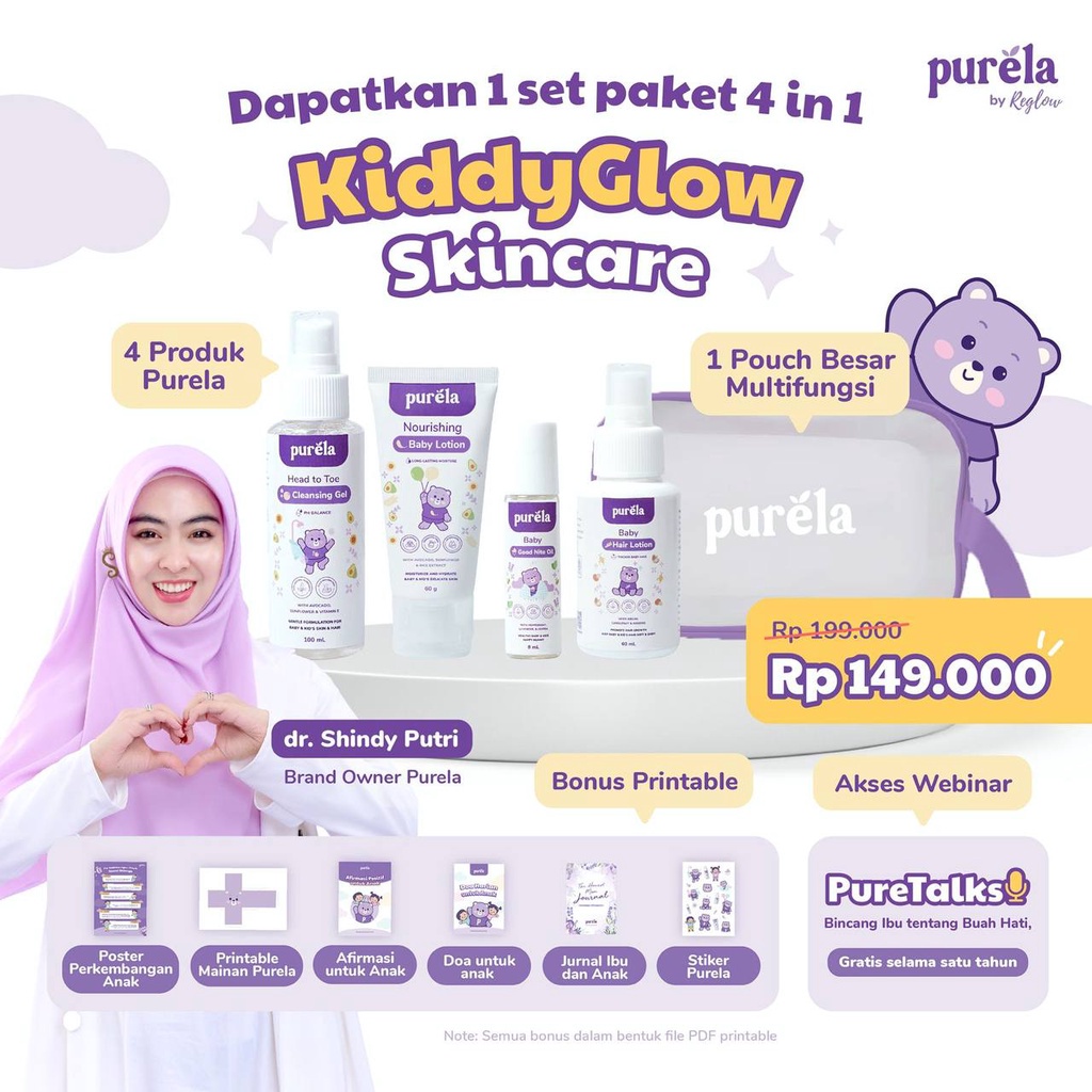 PURELA by Reglow Paket Kiddy Glow dr. Shindy BPOM HALAL Skincare Anak