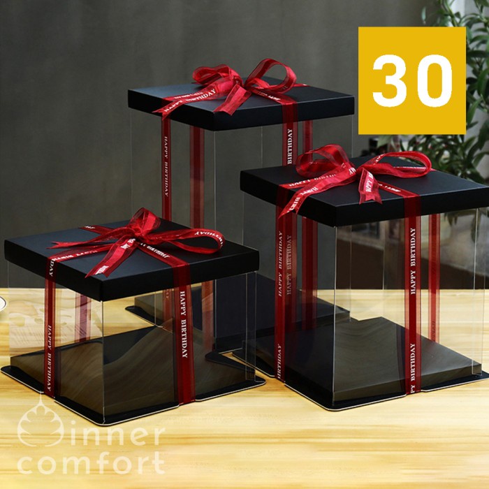 

Kotak Kue / Giftbox Square / Segi Empat Transparan Mika Bening 30 cm - Putih & Putih, 30x30x18