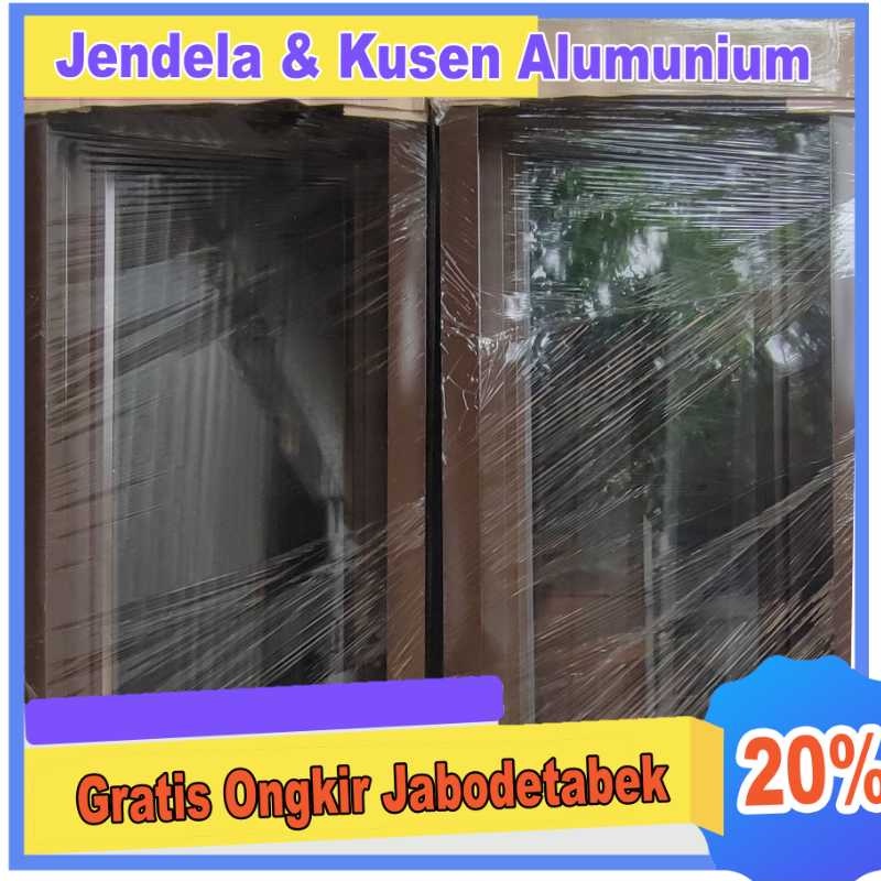 Jendela Aluminium Premium Motif Kaca Riben Coklat Panjang Minimalis