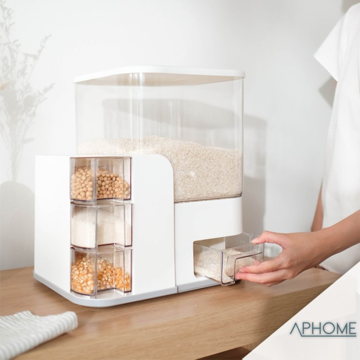 

APHOME Dispenser Beras Transparan 10KG dengan 3PCS Wadah Bumbu KUMALA - ADA KOTAK BUMBU