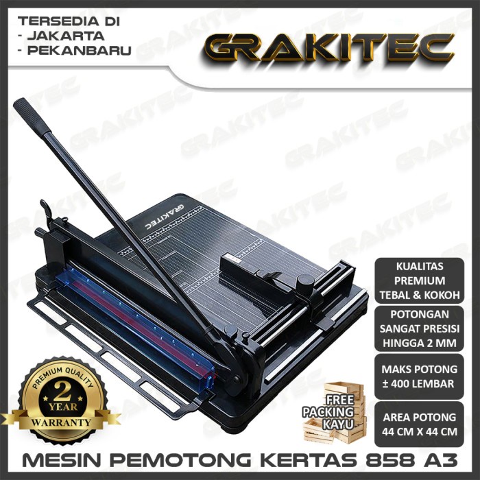 Mesin Pemotong Kertas 1 rim A3 858 Grakitec - HITAM+KAYU