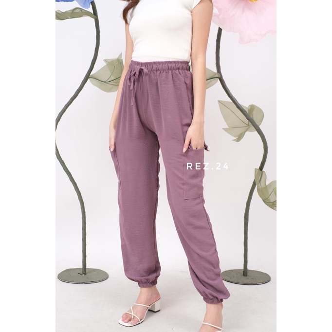 Celana Joger Cargo Pants Crinkle tali Serut Standar / Jumbo