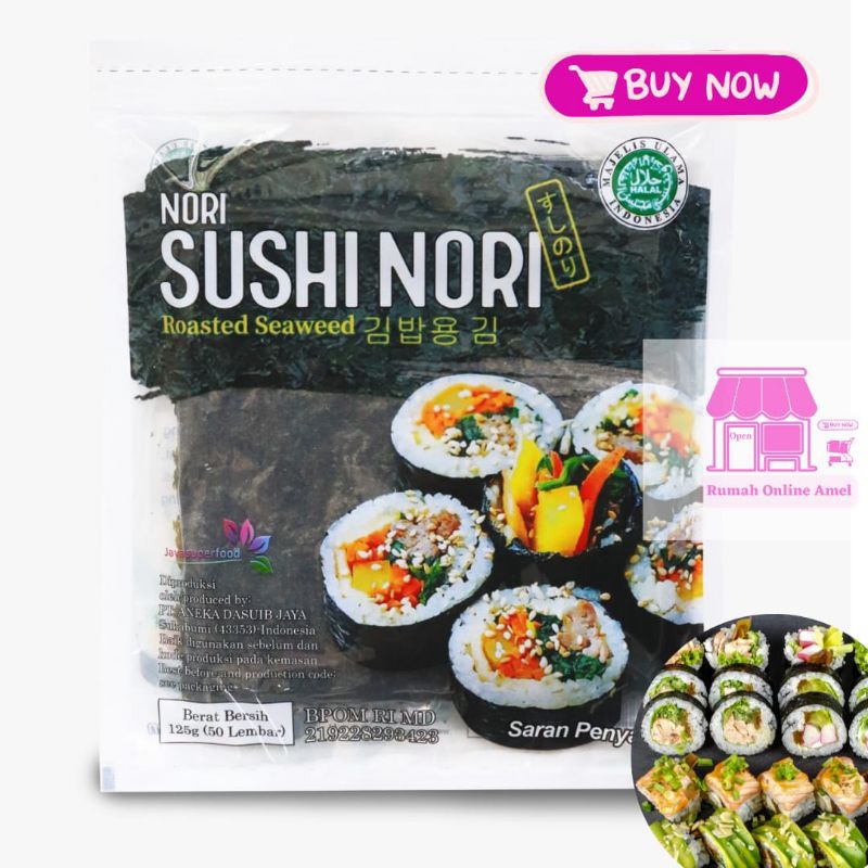 

Sushi Nori Javafood Roaste seaweed 50 Lembar Halal