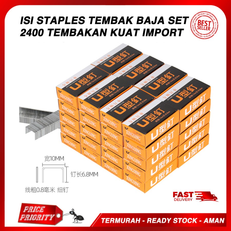 

Isi Staples Tembak Isi Stapler Refill Gun tacker Steples Baja 2400 pcs