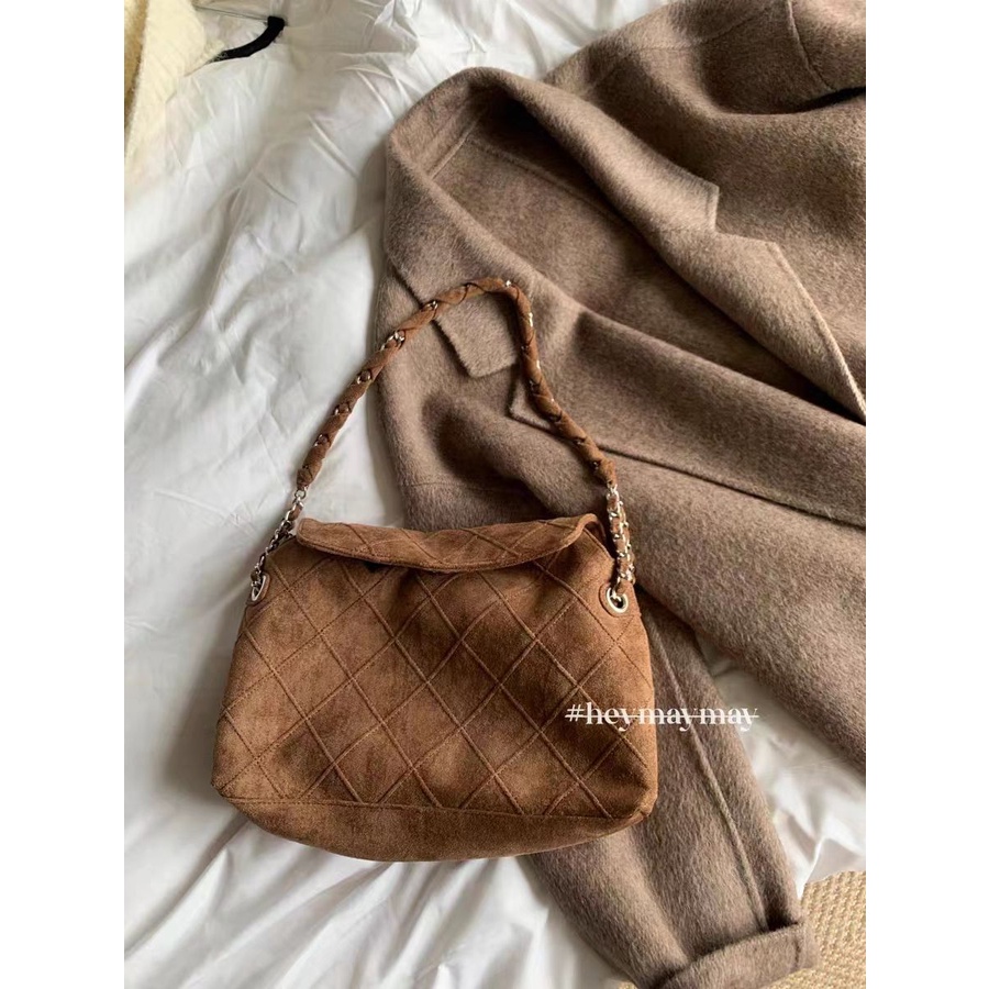 [ COD ] Aroana BagTas rantai bahu suede berlian harum kecil Tas ketiak tas besar lembut gaya Korea