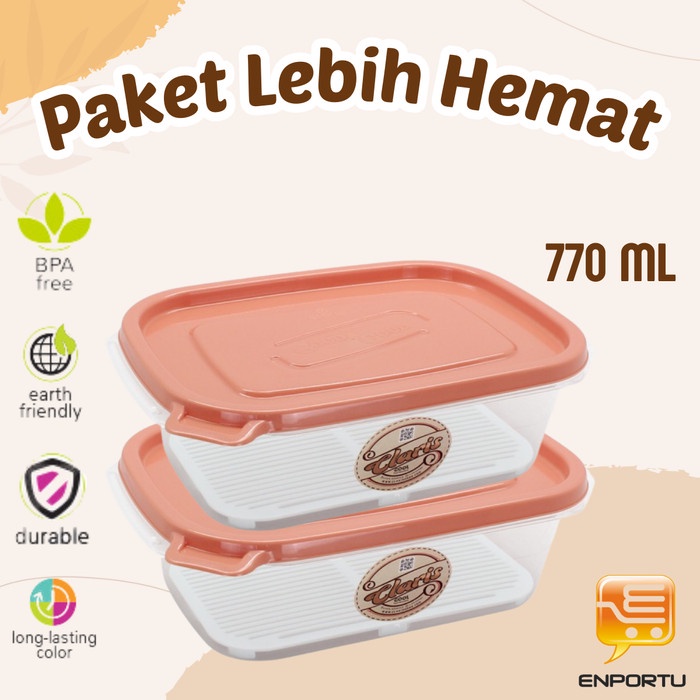 CLARIS Kotak Makan BPA Free 2 pcs 770ml Tempat Box Bekal Foodsaver - 2737 RE