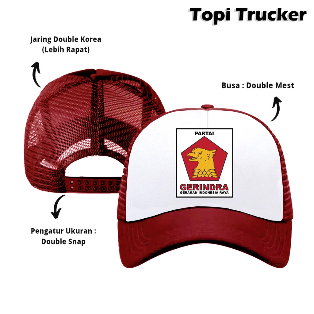 Topi Trucker Jaring Sablon Custom Logo Partai Gerindra Grindra Prabowo Jenis Jaring Trucker Untuk Pr