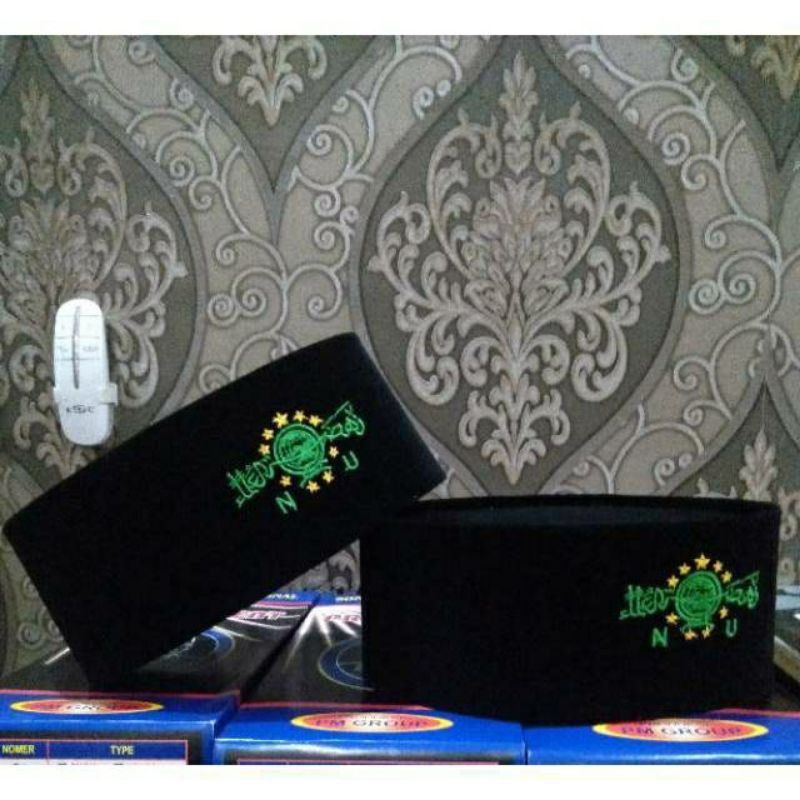 Songkok Hitam Peci Hitam Bordir NU premium Tinggi 8/9/10 cm Berkualitas bahan tebal dan halus