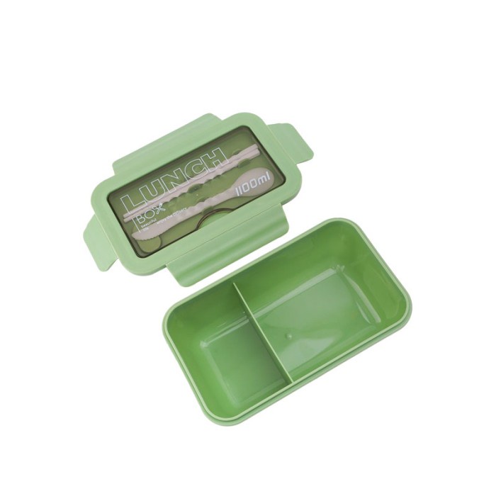 KKV Rectangle Lunch Box Kotak Makan Bekal Tingkat 1100 / 1400ML - green, 1100ml