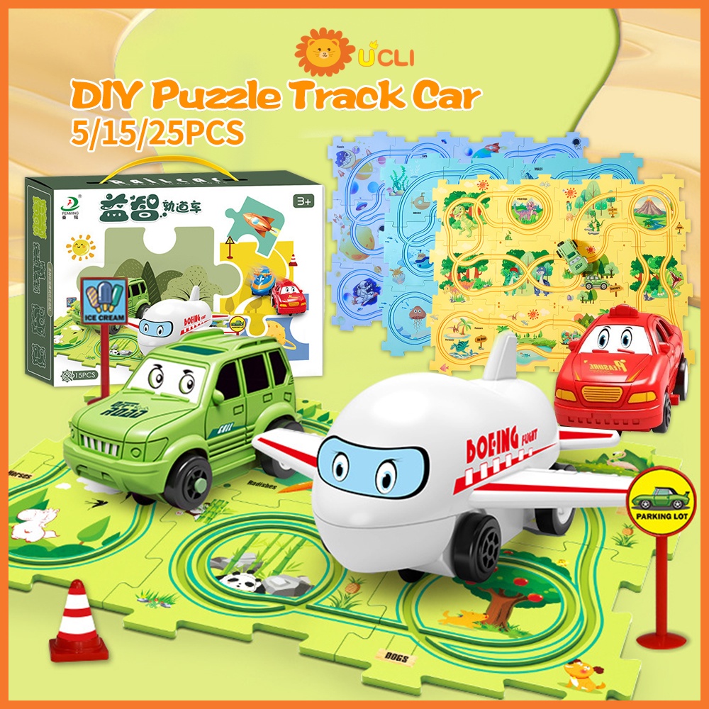 Ucli Mainan Mobil DIY track puzzle bergerak otomatis Mainan Mobil Elektrik Trek Mainan mobil puzzle 