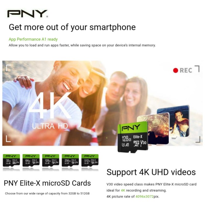 microSD 128GB XC U3 V30 PNY Elite-x 100Mb/s 100