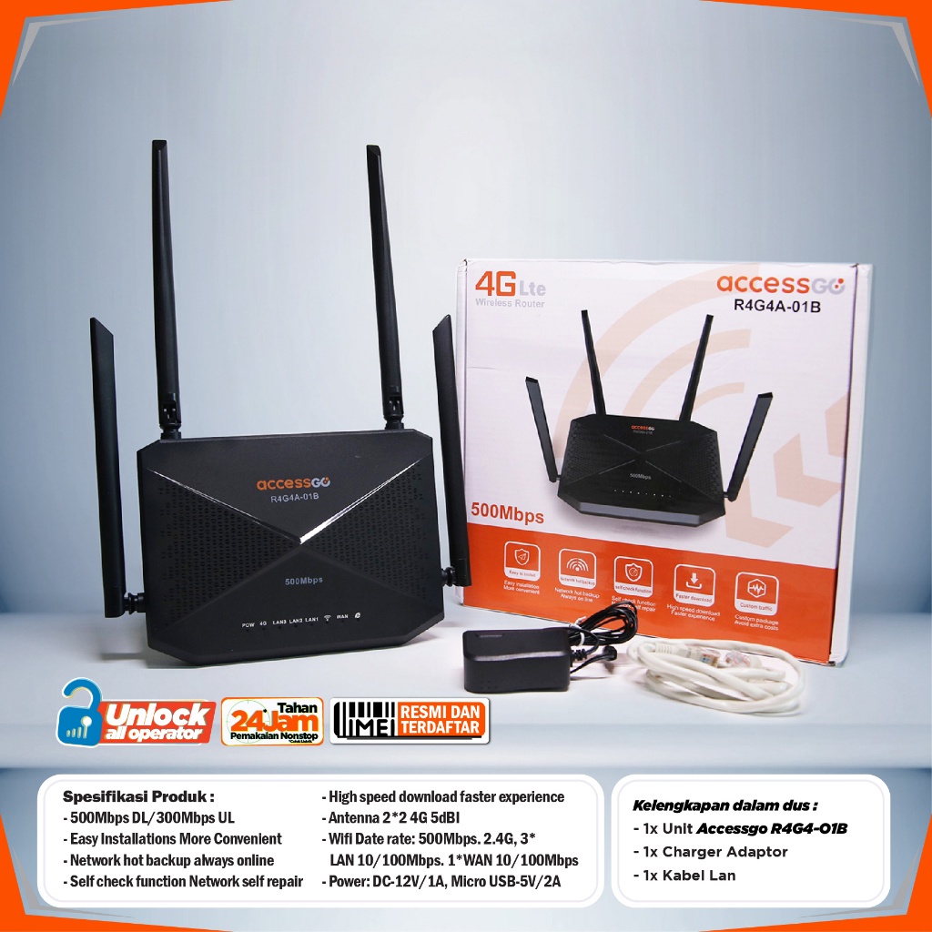 Router 4G Wifi SimCard AccessGo R4G4A4-01B 500MBPS GARANSI ORIGINAL