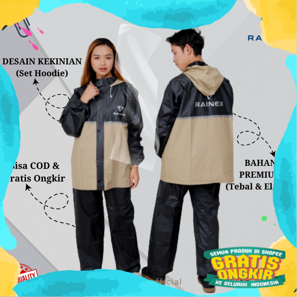 JAS HUJAN SET HOODIE PREMIUM QUALITY BY RAINEX RAINCOAT (Pria & Wanita) Anti Rembes,Desain Branded,P
