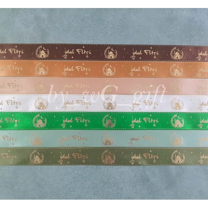 

Pita Idul Fitri - Satin Emboss Emas - Mix Colour ; Lebar 2.5cm