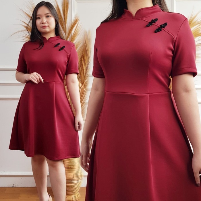 ✨Girya.Syo✨ - BEST SELLER Dress cheongsam Qupao imlek CNY Scuba wanita Bigsize Pesta Party D3409 - K