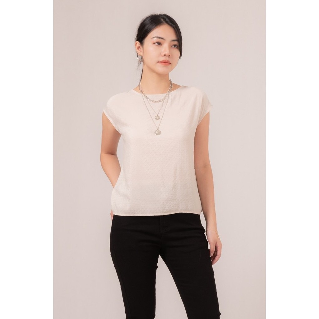 ✨Girya.Syo✨ - SALE RIMINI - Blouse Wanita - Matilda Textured Cap Sleeves Top - 82314 - XL, CREAM