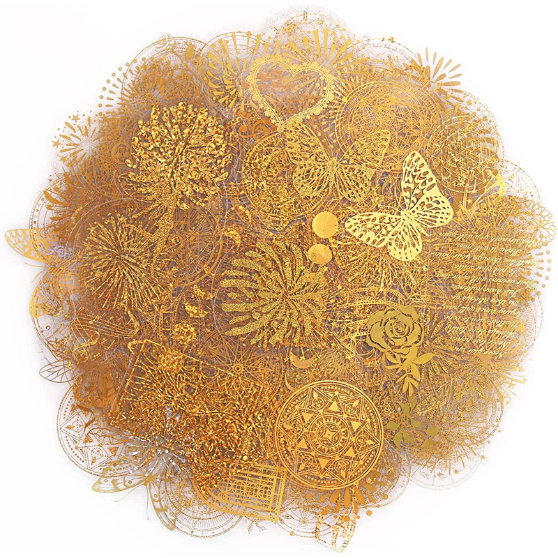 

360Pcs Golden Holographic Stickers Glitter Transparent Decorative Decals PET Self-Adhesive Sticker Set for Scrapbooking Crafts