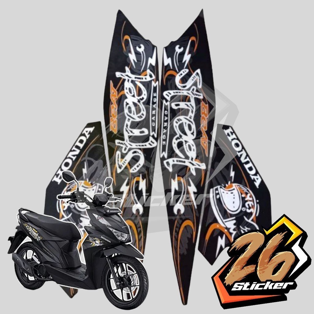 STICKER STIKER POLET LIS STRIPING MOTOR FULL BODY HONDA BEAT STREET WARNA HITAM GOLD PUTIH