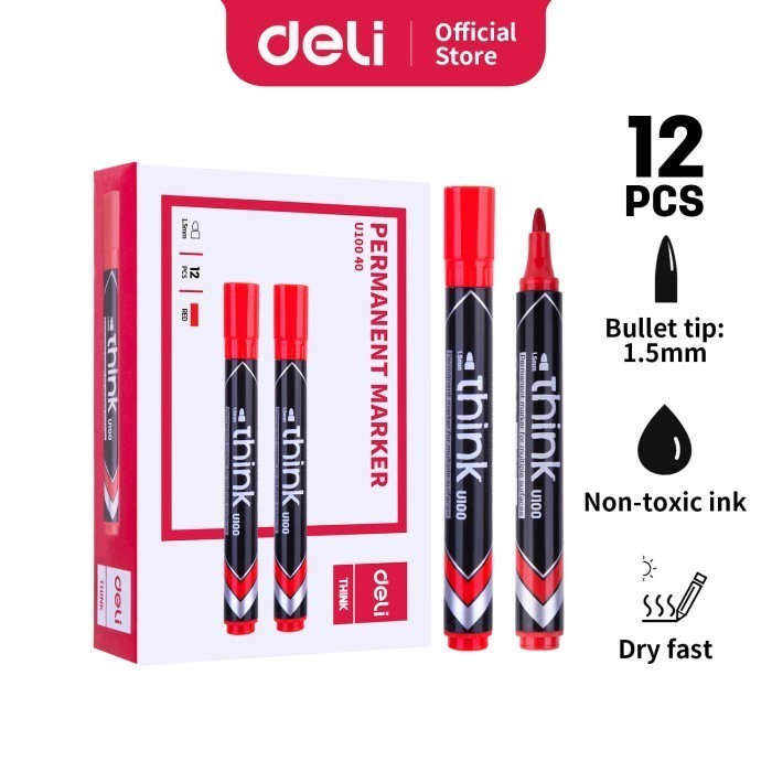 

Deli Spidol Permanen / Permanent Marker EU10040 - Merah