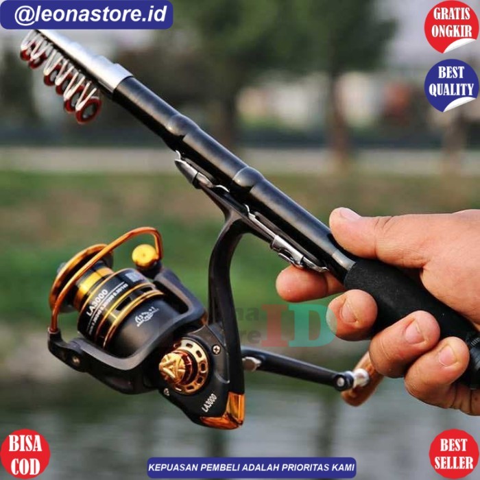 Joran Pancing Mini Antena Telescopic 7 Ruas 1.5M Reel Seat Jepit Hitam
