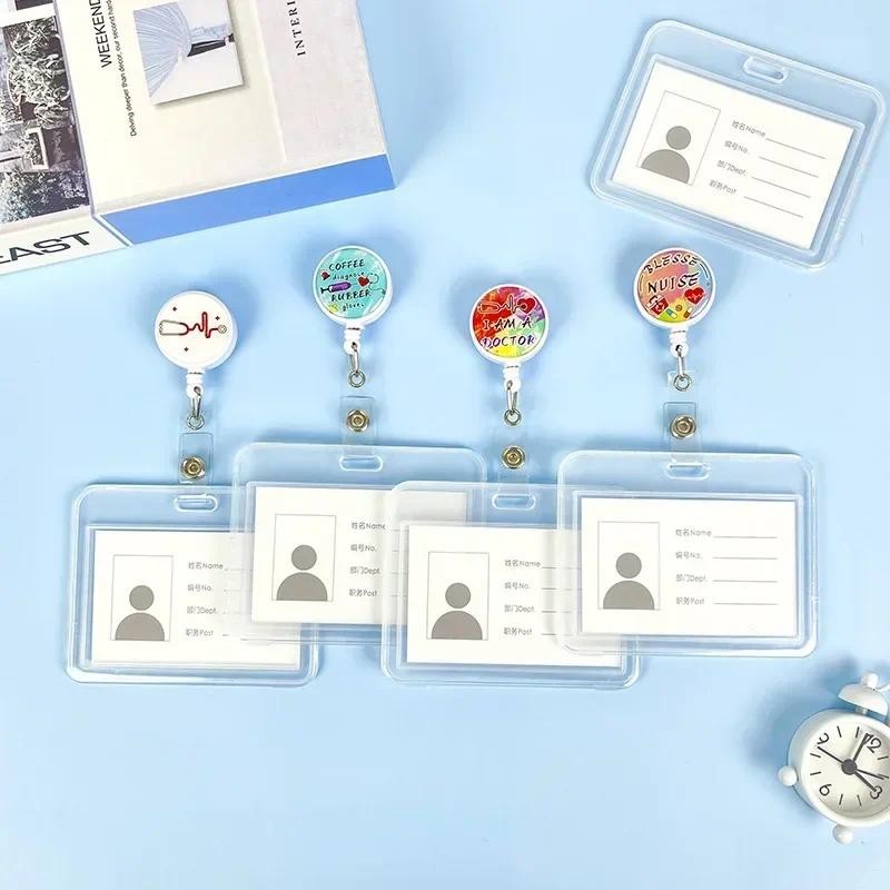 

Doctors Nurses Transparent Chest Tags Work ID Card Sets Retractable Badge Reels Lanyard Porta Credencial Retractable Keychain