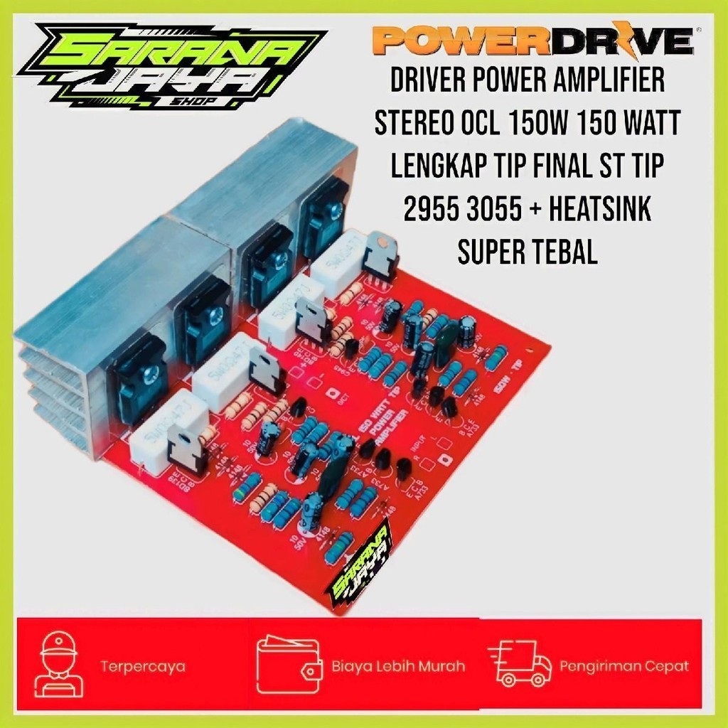 Driver Power Amplifier Stereo OCL 150w 150 watt lengkap TIP final ST Tip 2955 3055 + Heatsink super 