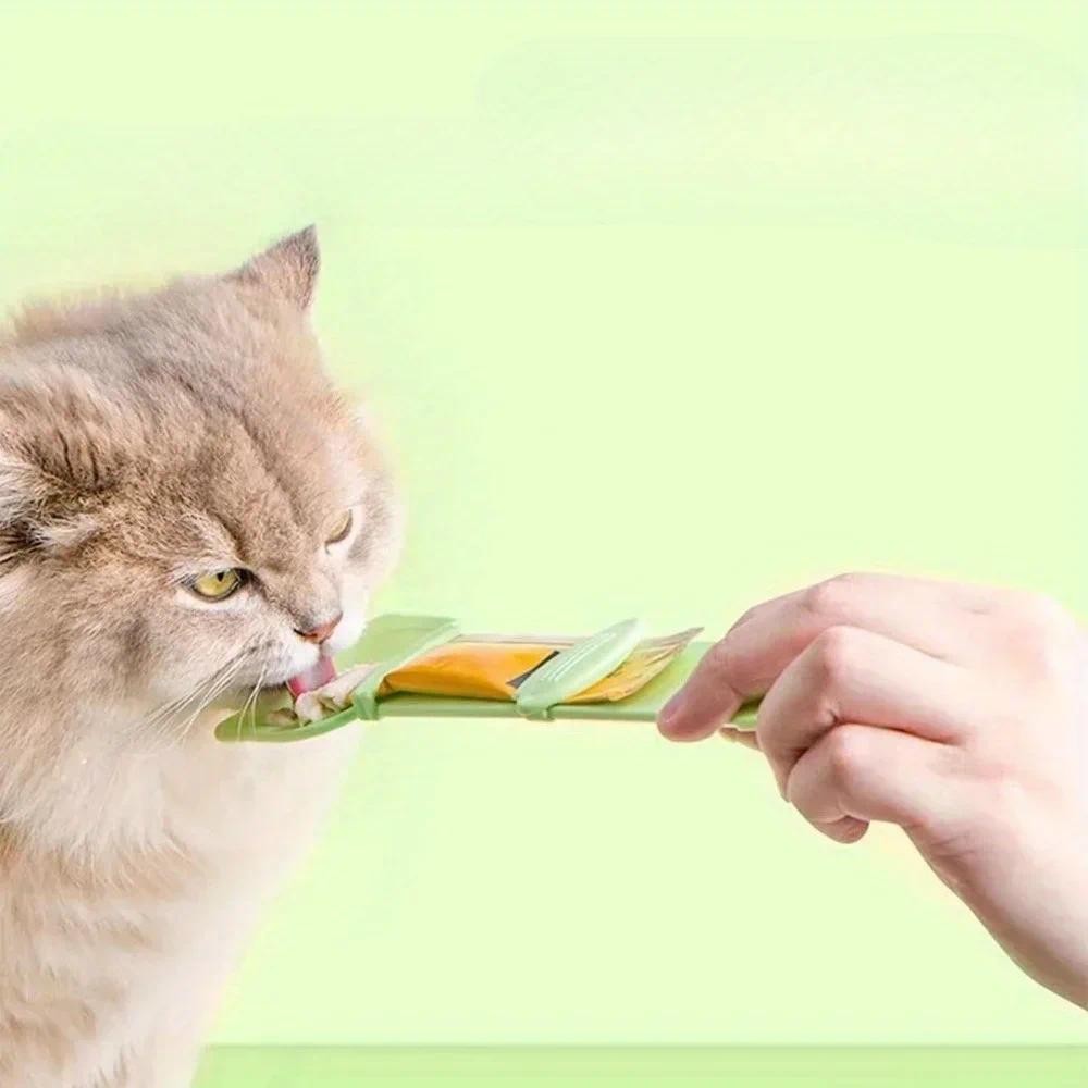 Cat Strip Feeder Food-Grade Cat Wet Treat Dispenser Spoon Easy Cat Food Feeding Spoon Long Handle Sq