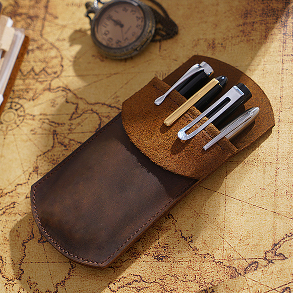 

New Arrivals Genuine Leather Pencil Case Handmade Creative Pen Bag Storage Pouch Vintage School Stationary Products